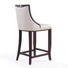 Manhattan Comfort Emperor 19" Traditional Faux Leather Upholstered Barstool - Pearl White and Walnut-Seat Height: 27"