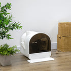 PawHut Cat Litter Box with Lid, Removable Tray, Scoop and Filter - White-Removable tray for fast and easy cleaning 