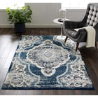 Modway Entourage Malia Distressed Vintage Floral Vintage Medallion Area Rug - 5 ft W x 8 ft L - Ivory/Blue-Tight Low Pile Weave