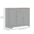 HOMCOM Modern Sideboard Buffet Cabinet with Wood Effect Top & Multi Storage Shelves - Grey-Anti-tipping design ensures safety and stability