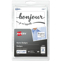 Avery Bonjour Name Badge, French, 30 Pack-Flexible Name Badges