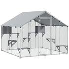 PawHut 77" H Extra Large Catio Outdoor Cat Enclosure with Waterproof Cover - Silver-Spacious 49 sq. ft (4.56 ㎡) area comfortably fits five cats and a reclining chair 