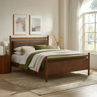 Modway Leni Full Size Vegan Leather and Wood Platform Bed Frame - Walnut Mushroom-Faux Leather Upholstered Pillow