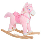 Qaba Kids Plush Rocking Horse with Realistic Sounds - Pink-Traditional rocking toy with an updated look 