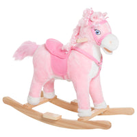Qaba Kids Plush Rocking Horse with Realistic Sounds - Pink-Traditional rocking toy with an updated look 