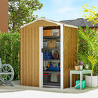Outsunny Outdoor Metal Garden Shed - 4.5' x 3' - Wood Grain-A space-saving lockable sliding door provides easy access for smaller gardens
