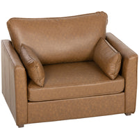 HOMCOM PU Leather Accent Chair with Wide Seat - Spring Cushion - Wood Legs - 2 Pillows for Living Room - Brown-Extra-wide 35.4" seat offers spacious comfort for complete relaxation   
