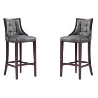 Manhattan Comfort Fifth Avenue 19" Traditional Faux Leather Upholstered Bar Stool - Pebble Grey - 2 Pack-Traditional Barstool with Backseat Perfect for Bar and Kitchen Use. Set of 2
