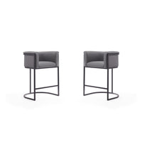 Manhattan Comfort Cosmopolitan 23.7" Mid-Century Modern Faux Leather Upholstered Counter Stool - Grey and Black - 2 Pack-Mid-Century Modern Counter Stool with Backseat Perfect for Bar and Kitchen Use. Set of 2