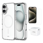 AXS Starter Kit bundle with Ultra Clear Magsafe Case Screen Protector and 30W Charger for iPhone 16 - Clear-Drop-tested, scratch resistant phone case with shock absorbing air pockets