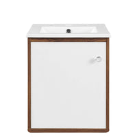 Modway Transmit 18" Wall-Mount Bathroom Vanity - Walnut/White-Mid-Century Modern Vanity
