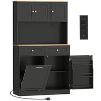 HOMCOM 68" H Cabinet with Charging Station - Black-Large capacity with four cabinets, two drawers, and two adjustable shelves 