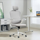 HOMCOM Ergonomic Office Chair with Lumbar Support and Flip-Up Armrests - Grey-Adjustable and rotatable headrest offers tailored neck support for optimal comfort