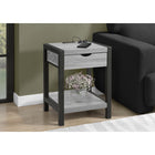 Monarch Specialties 3201 24" Contemporary Side Accent Table 2-Tier - Storage Drawer - Grey Laminate - Black Metal-Equipped with a convenient storage drawer and a 2-tier shelf, this side table offers practical solutions for organizing essentials, perfect for use as an end table or nightstand