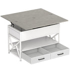 HOMCOM Lift Top Coffee Table with Hidden Compartments - Cement Grey-Top lifts and extends, easily switching between different functional modes