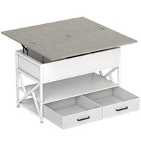 HOMCOM Lift Top Coffee Table with Hidden Compartments - Cement Grey-Top lifts and extends, easily switching between different functional modes