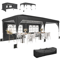 Outsunny 10 ft W x 20 ft L Pop Up Canopy Tent Instant Canopy with Reflective Strips - Black-Spacious 10 x 20 ft gazebo for outdoor gatherings