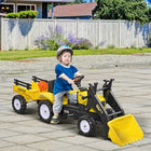 Aosom Kids Pedal Ride-On Excavator with Front Loader and Trailer - Yellow-Pedaling in both directions-front and back mechanism 