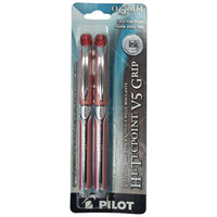 Pilot Hi-Tecpoint Rollerball Pens Grip V5 – Red – 2 Pack-Rubber grip provides writing control and comfort