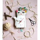 Enesco Allen Designs Pretty Kitty Cat Swinging Pendulum Clock-Hand painted flower shaped clock hands and swinging flower pendulum