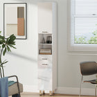 Kleankin Bathroom Storage Cabinet with Toilet Paper Holder - High Gloss White-melamine surface can well prevent water damage