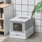 PawHut Enclosed Cat Litter Box with Scoop, Tray, Top Entry and Foldable - Grey-Easy lid removal with side buckles for accessibility when cleaning 