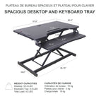 Rocelco 37.4" EDR Electric Desk Riser with Enhanced Vertical Range and AC-USB - Black-EVR Enhanced Vertical Range from 4.7" to 19.7"