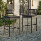 Modway Eleni Outdoor Teak Wood Bar Stools 2-Piece Set - Weathered Grey/Flint-Removable Cushions