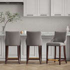 Manhattan Comfort Shubert 22.64" Modern Leatherette Upholstered Counter Stool - Dark Taupe - 3 Pack-Frame Made of Solid Beech Wood with Rich Dark Finish - Features a Gold Metal Foot Plate