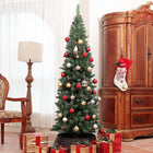 HOMCOM 6' Artificial Pencil Christmas Tree with 618 Branches and Metal Base - Green-Green leaves with white paint for a lasting snowy look 