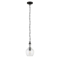 Hudson&Canal Verona 7" Wide Pendant with Glass Shade - Blackened Bronze/Seeded-Mid-century modern design for your entryway, foyer, or kitchen
