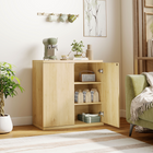 HOMCOM 30.7" Fluted Sideboard Buffet Cabinet with Push-to-Open Door - Oak-Adjustable shelves offer versatile storage for various items