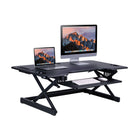 Rocelco 46" Sit To Stand Adjustable Height Desk Riser AC & USB - Black-Keyboard tray is large enough to hold a keyboard or a laptop and retractable to offer the ergonomically correct position whether sitting or standing
