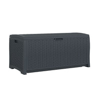 Suncast Resin Wicker Deck Box - 73 Gal. - Cyberspace-All weather resin construction provides water resistance and UV protection.