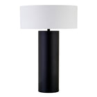 Hudson&Canal Wells 24" Tall Table Lamp with Fabric Shade - Blackened Bronze/White-Mid-century modern design for your living room, workspace, or bedside table