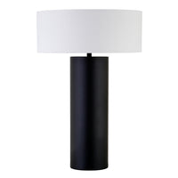 Hudson&Canal Wells 24" Tall Table Lamp with Fabric Shade - Blackened Bronze/White-Mid-century modern design for your living room, workspace, or bedside table