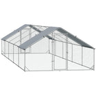 PawHut Galvanized Large Chicken Coop Cage Walk-in Enclosure - 9.8' x 32.8' x 6.4' - Silver-Suitable for raising chickens, rabbits, ducks, and other animals 