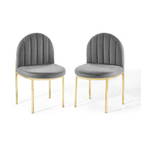 Modway Isla Performance Velvet Dining Side Chair - Gold/Grey - 2 Pack-Glam Deco Dining Chair