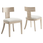 Modway Peregrine Wood and Fabric Upholstered Dining Chairs - Natural/Heathered Weave Ivory - 2 Pack-Set of 2 Dining Chairs