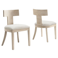 Modway Peregrine Wood and Fabric Upholstered Dining Chairs - Natural/Heathered Weave Ivory - 2 Pack-Set of 2 Dining Chairs