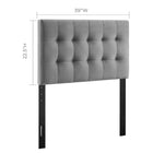 Modway Lily Biscuit Tufted Performance Velvet Twin Headboard - Grey-Durable Stain-Resistant Fabric