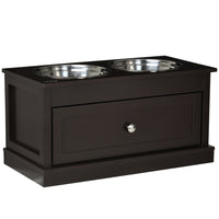 PawHut Elevated Large Dog Bowls with Storage Drawer - Coffee-Large drawer for keeping everything under the food and water bowls 
