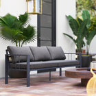 Outsunny Aluminum Patio 3-Seat Outdoor Sofa with Cushions - Dark Grey-Aluminum frame, lightweight and rustproof 