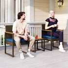Outsunny 3-Pieces Wicker Patio Furniture Set - Dark Blue-Acacia wood tabletop adds beauty and longevity for use 
