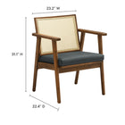 Modway Thera Vegan Leather and Cane Accent Armchairs - Walnut Black - Set of 2-Rubberwood Frame
