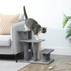 PawHut 3-Tier Dog Stairs with 2 Sisal Scratching Posts - Grey-Robust sisal rope post encourages scratching, saving your home furniture 