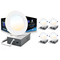 Impotek 4" LED 9W 5CCT Dimmable Recessed Ceiling Light with Night Light - 4 Pack-Versatile Colour Temperature Selection - Elevate your room's ambiance with our advanced 5 CCT feature, allowing you to choose the perfect light temperature for any setting. Seamlessly switch among 2700K, 3000K, 3500K, 4000K, and 5000K options with a simple toggle on the junction box, tailoring your lighting atmosphere to match your mood or decor with ease