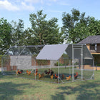 PawHut Metal Walk-In Chicken Coop with Roof for 15-18 Chickens - 18.7' L x 9.2' W x 6.4' H - Silver-A spacious enclosure offers enough room for chickens, ducks, rabbits and more 