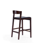Manhattan Comfort Klismos 20" Mid-Century Modern Faux Leather Upholstered Counter Stool - Black and Dark Walnut - 3 Pack-Includes Gold Metal Footrest