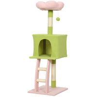 PawHut 48" Flower Cat Tree Tower with Flower Perch - Green-Features a condo and flower perch, offering dual cozy resting spots 